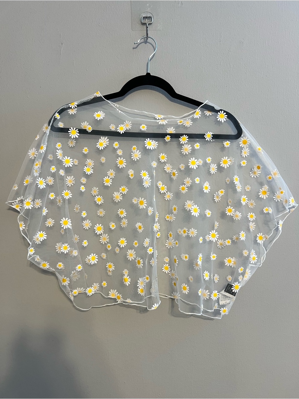SHEIN White Daisy Embroidered Sheer Capelet with Yellow Centers